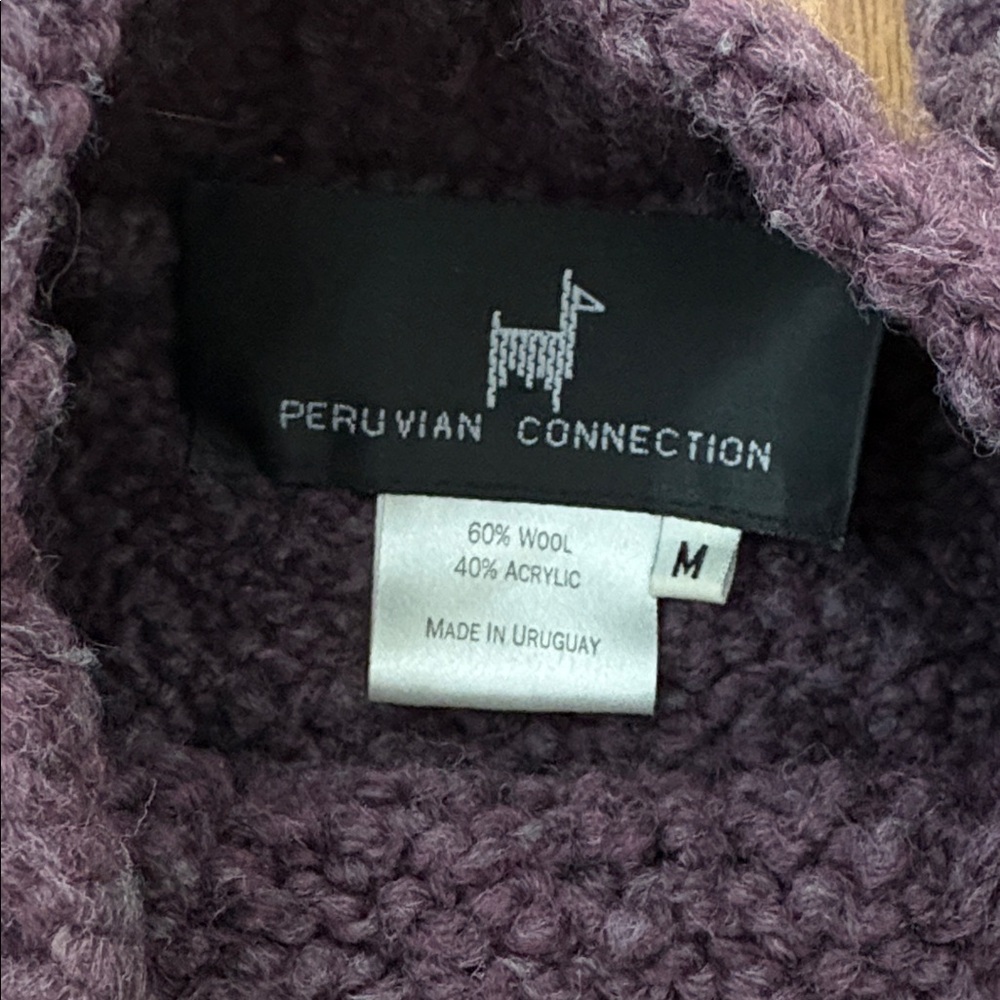 Peruvian Connection wool cable knit funnelneck Sw… - image 2